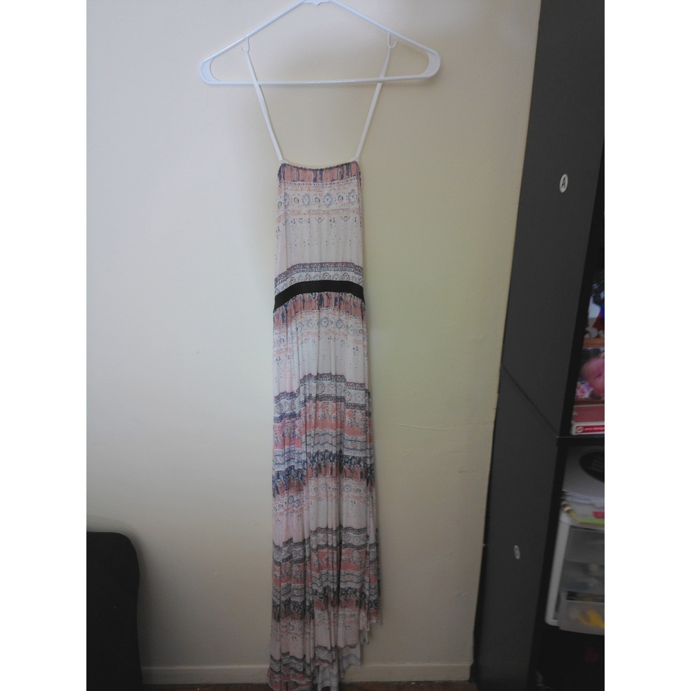 Ecote Maxi Dress Womens S Pink Blue Boho Geometric Straps Beachy Whimsical Flows